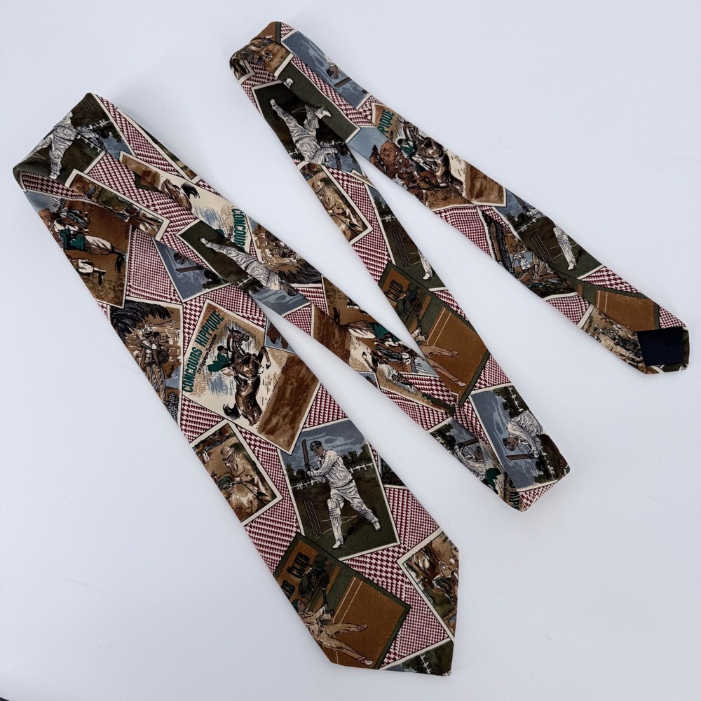 Vintage‎ Brooks Brothers Makers Silk Tie Sports Tennis Cricket Derby 59x3.75 - Picture 2 of 7